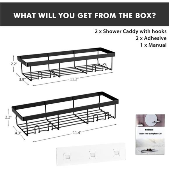 Shower Caddy Shelf Organizer Rack, Self Adhesive Black Bathroom - Picture 2 of 8